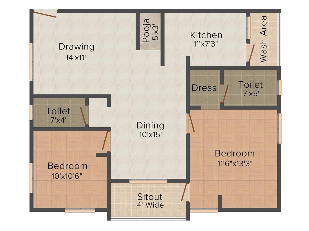 Giridhari Ishta (2BHK+2T (1,140 sq ft)   Pooja Room 1140 sq ft)