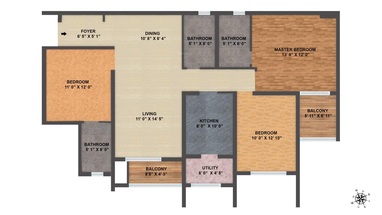 Salarpuria Sattva East Crest (3BHK+3T (1,530 sq ft) 1530 sq ft)