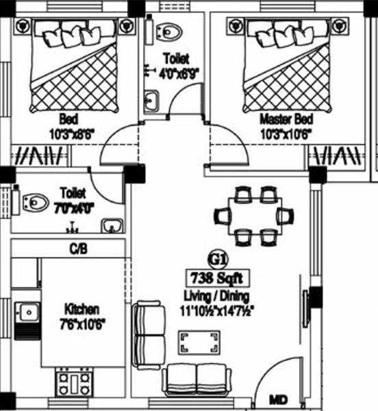 Jaya Arcade (2BHK+2T (738 sq ft) 738 sq ft) Jaya Arcade (2BHK+2T (738 sq ft) 738 sq ft)