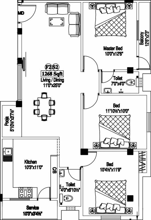 Jaya Arcade (3BHK+2T (1,268 sq ft) 1268 sq ft) Jaya Arcade (3BHK+2T (1,268 sq ft) 1268 sq ft)