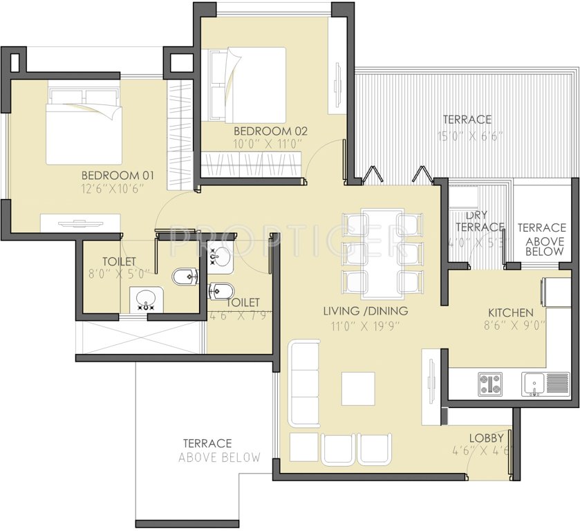 Adi The Address (2BHK+2T (1,033 sq ft) 1033 sq ft)