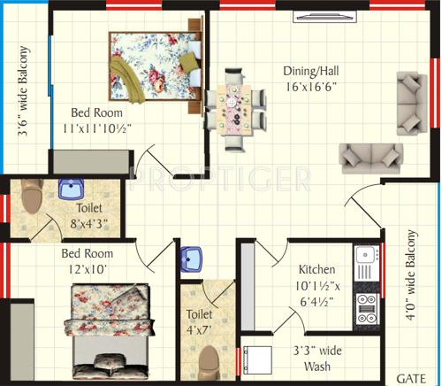SV Groups Vigneshwara Residency Floor Plan (2BHK+2T (1,120 sq ft) 1120 sq ft)