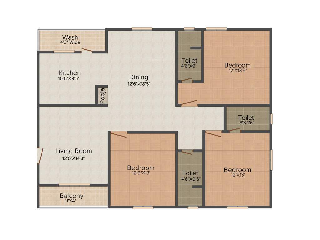 Srigdha NVR Arcade (3BHK+3T (1,835 sq ft) Pooja Room 1835 sq ft)