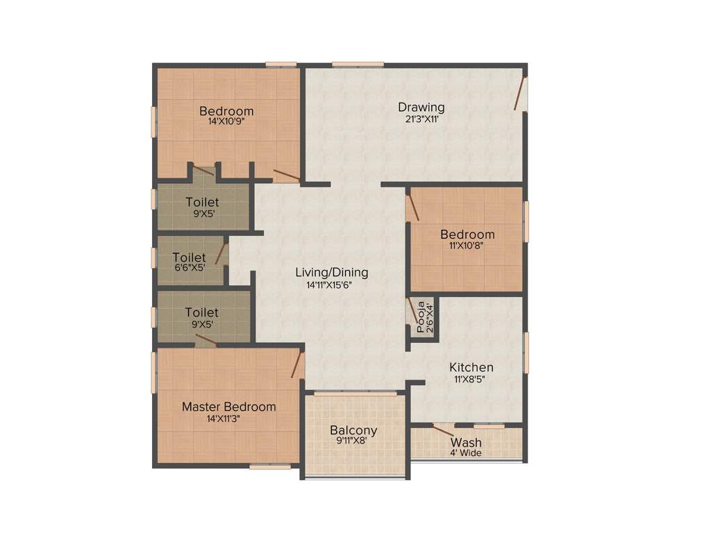 Buddha Viraj Heights (3BHK+3T (1,845 sq ft)   Pooja Room 1845 sq ft)