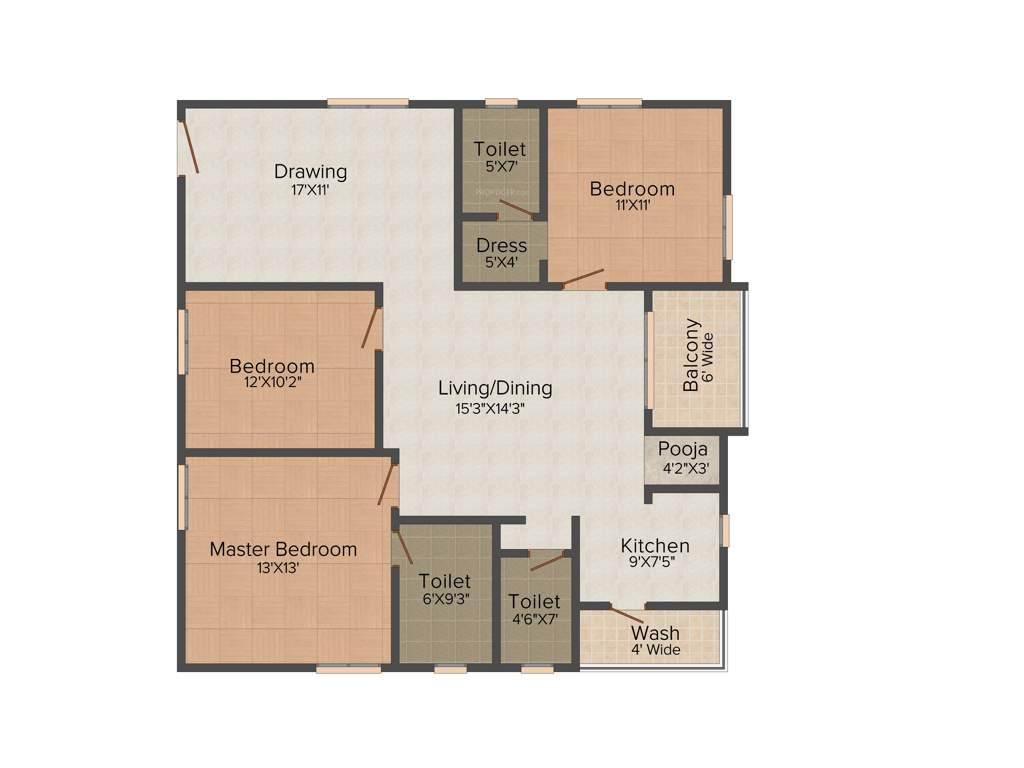 Buddha Viraj Heights (3BHK+3T (1,595 sq ft)   Pooja Room 1595 sq ft)