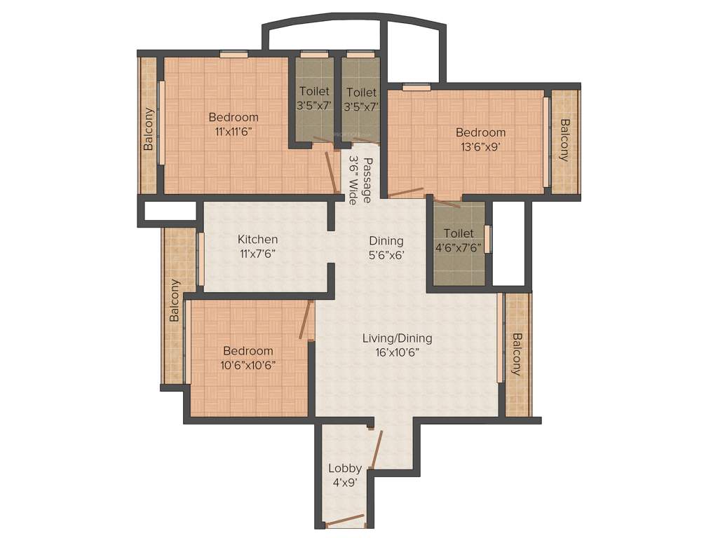 Nova Divya Parshwa Tower (3BHK+3T (1,375 sq ft) 1375 sq ft)