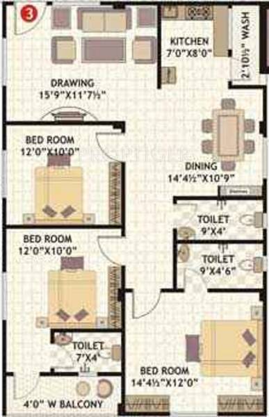 Amrutha Avenue (3BHK+3T (1,400 sq ft) 1400 sq ft)