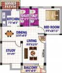 Floor Plan (1BHK+2T (735 sq ft) + Study Room 735 sq ft) SRK Sri Dwaraha Cascade Floor Plan (1BHK+2T (735 sq ft) + Study Room 735 sq ft)