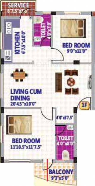 SRK Aanandham Enclave Floor Plan (2BHK+2T (920 sq ft) 920 sq ft)