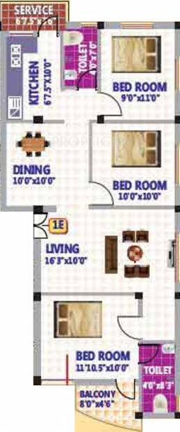 SRK Aanandham Enclave Floor Plan (3BHK+2T (1,120 sq ft) 1120 sq ft)