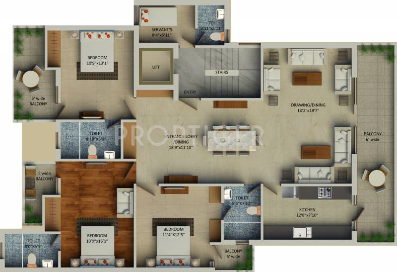 Supertech Neeladri Floors (3BHK+4T (2,110 sq ft)   Servant Room 2110 sq ft)