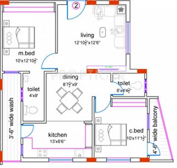 SS Aditya Constructions Sree Krishna (2BHK+2T (1,050 sq ft) 1050 sq ft)