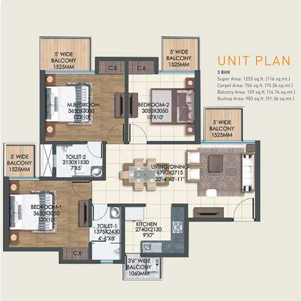 Supertech Sports Village (3BHK+2T (1,253 sq ft) 1253 sq ft)