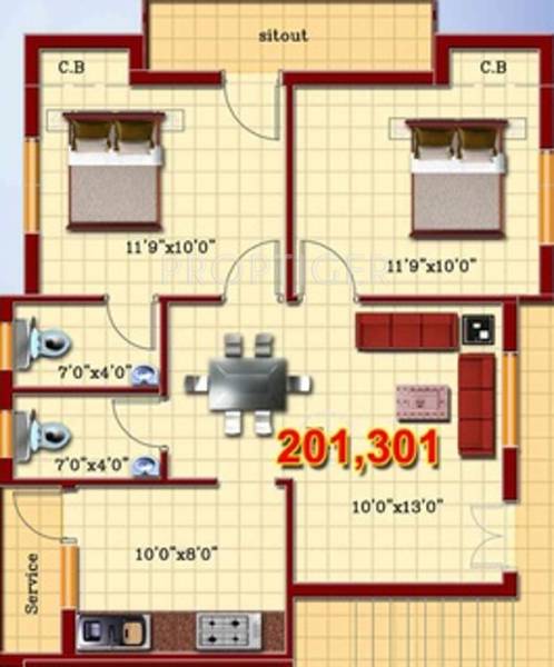 Niki Homes Ruby (2BHK+2T (894 sq ft) 894 sq ft)