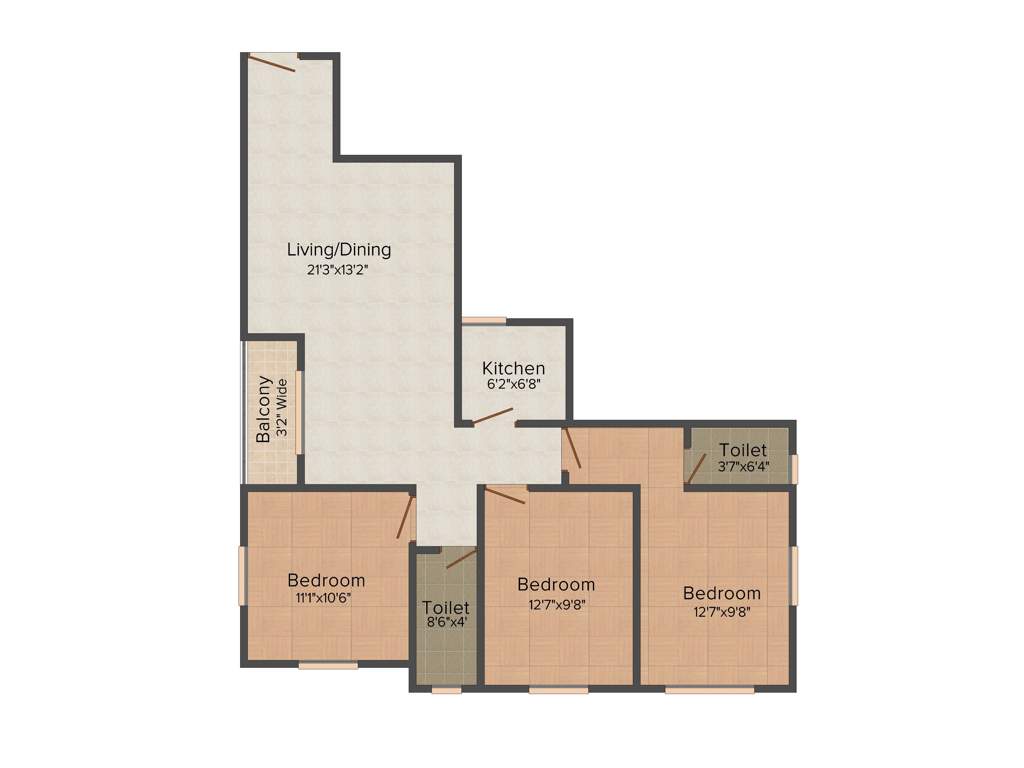 Fabulous Duo (3BHK+1T (1,269 sq ft) 1269 sq ft)