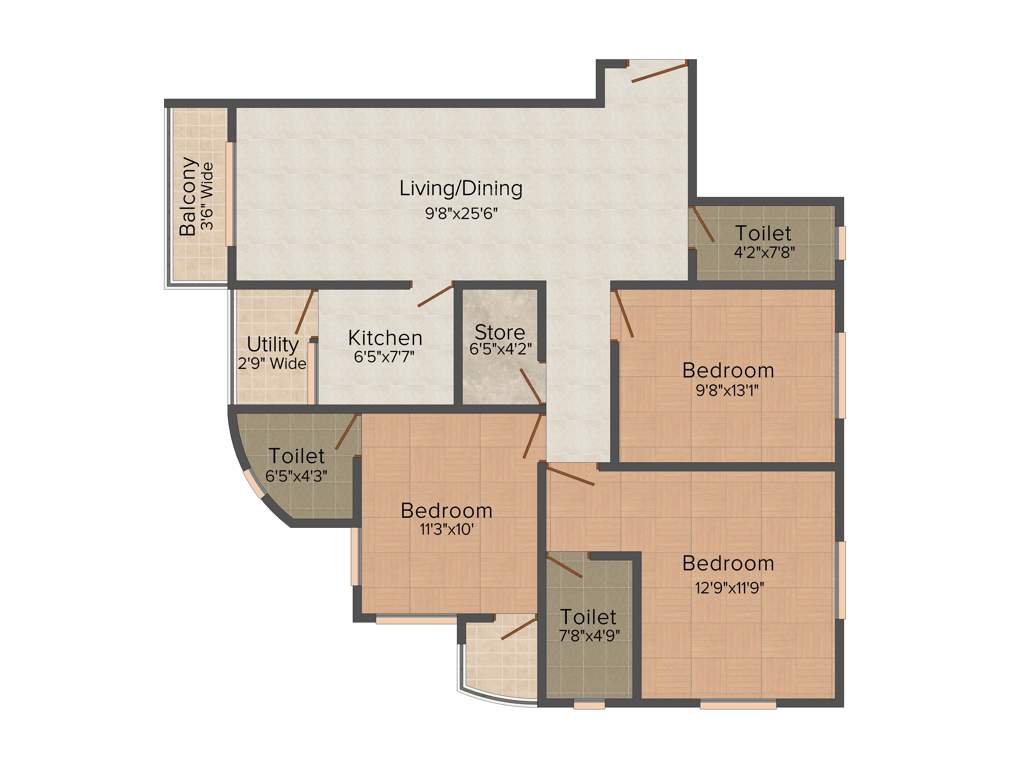 Fabulous Duo (3BHK+3T (1,464 sq ft) 1464 sq ft)