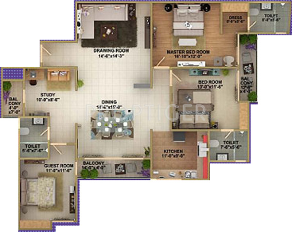 Crest Exotica (3BHK+3T (1,875 sq ft) + Study Room 1875 sq ft)