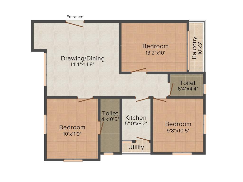 Ganguly 4 Sight Maple (3BHK+2T (1,232 sq ft) 1232 sq ft)