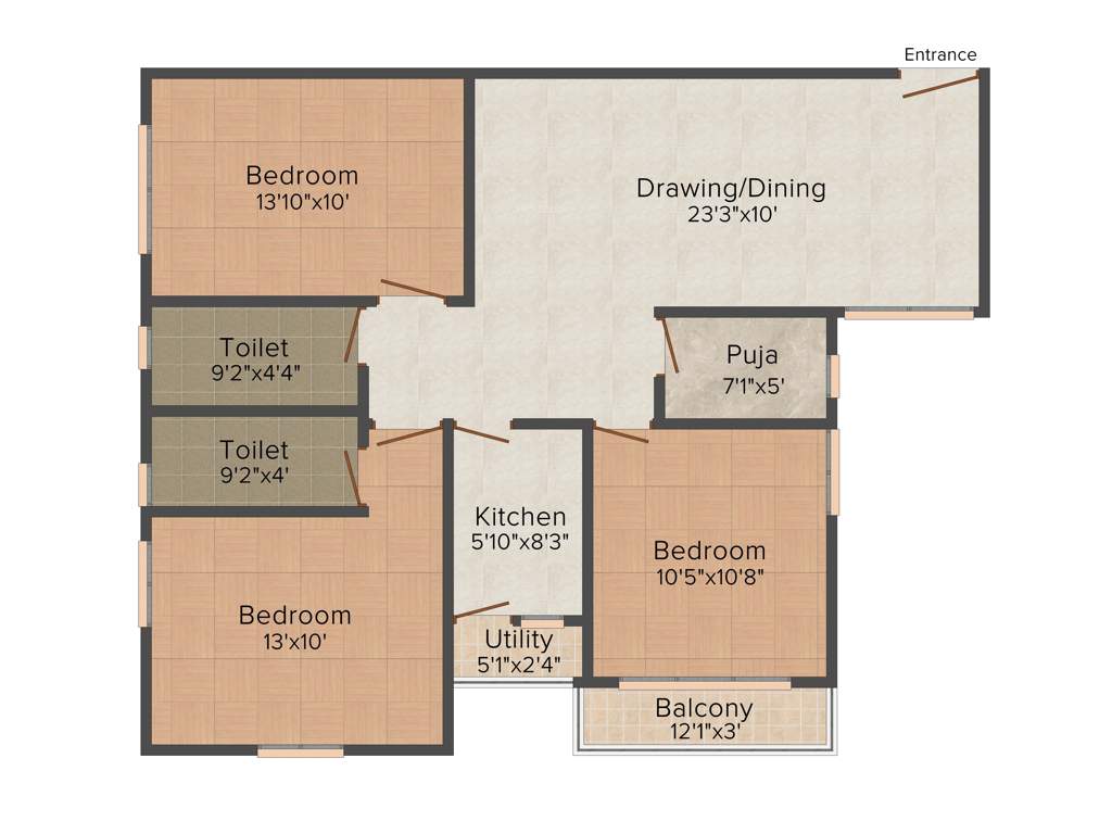 Ganguly 4 Sight Maple (3BHK+2T (1,421 sq ft) + Pooja Room 1421 sq ft)