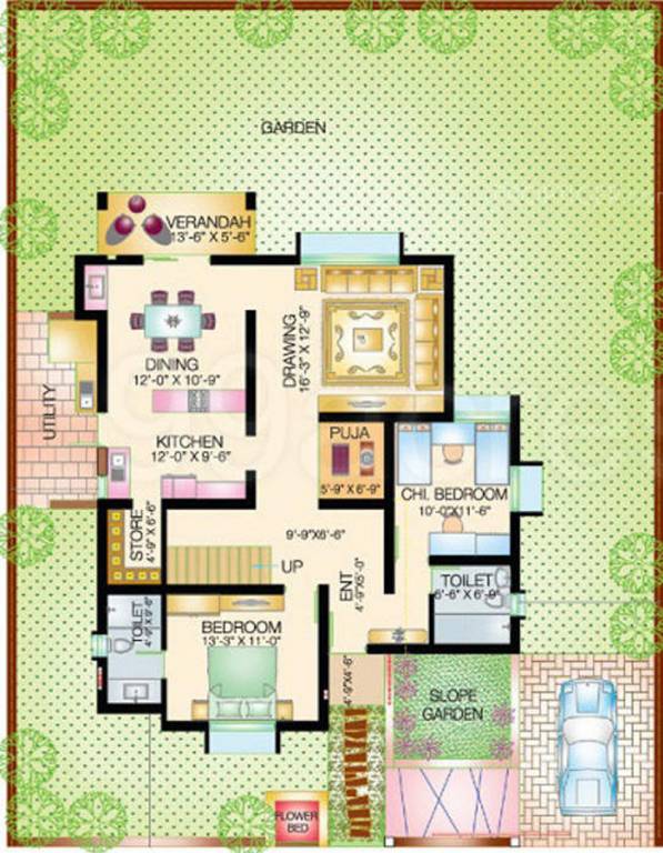 India Green Reality Sobuj Potro Ground Floor Plan (4BHK+4T (4,042 sq ft) + Pooja Room 4042 sq ft)