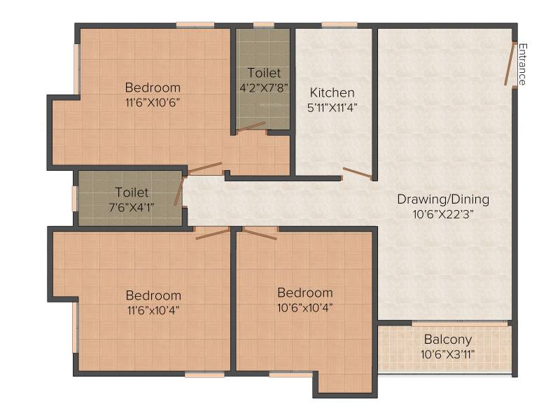 Ganguly 4 Sight Olivia (3BHK+2T (1,296 sq ft) 1296 sq ft)