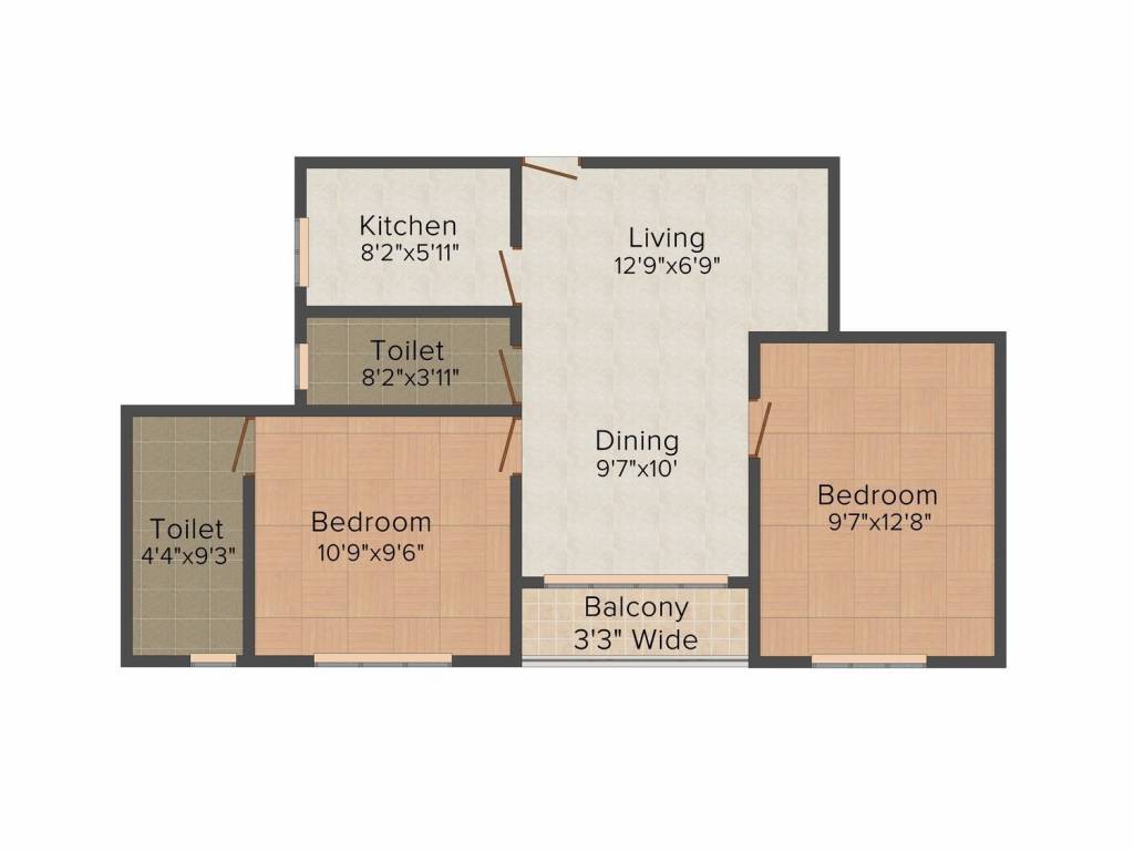 KIC Kadambari (2BHK+2T (806 sq ft) 806 sq ft)