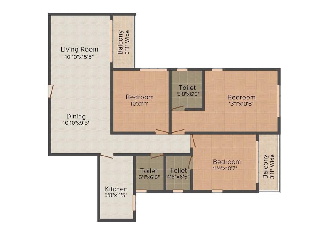 KIC Kadambari (3BHK+3T (1,385 sq ft) 1385 sq ft)