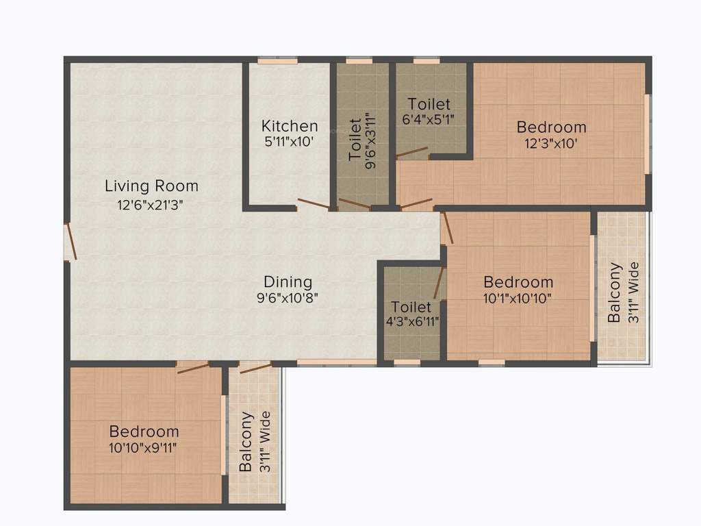 KIC Kadambari (3BHK+3T (1,395 sq ft) 1395 sq ft)
