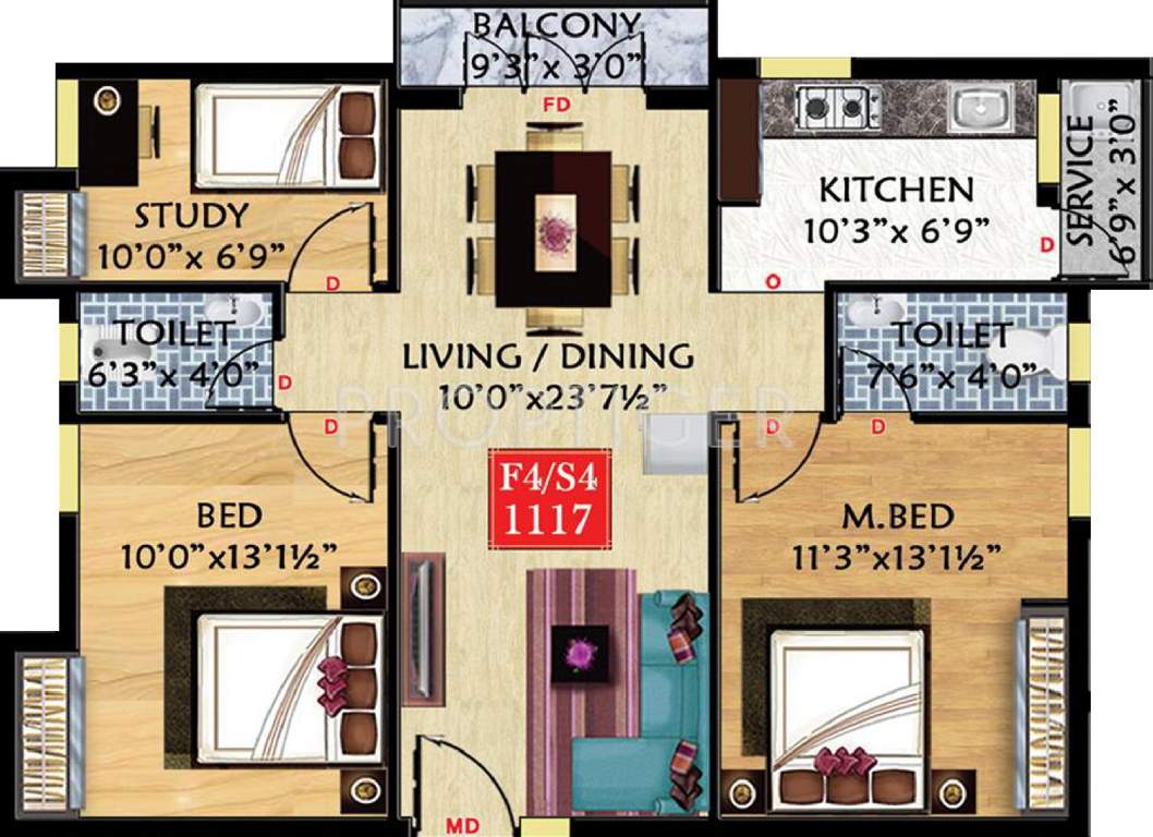 Sudhir Gyan Namo (2BHK+2T (1,117 sq ft)   Study Room 1117 sq ft)
