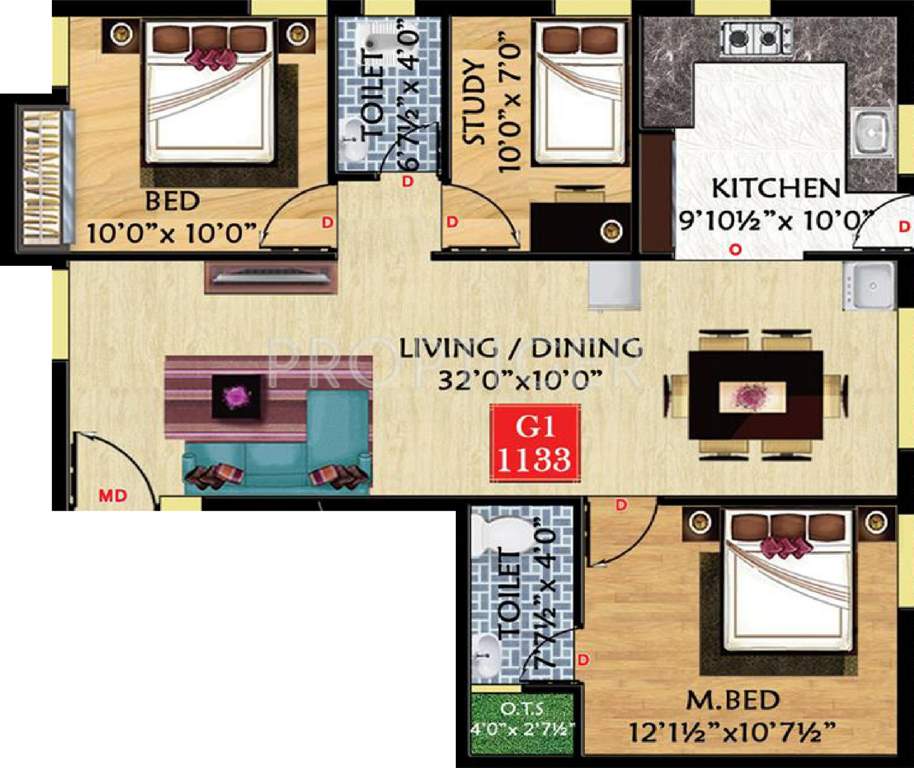 Sudhir Gyan Namo (2BHK+2T (1,133 sq ft)   Study Room 1133 sq ft)