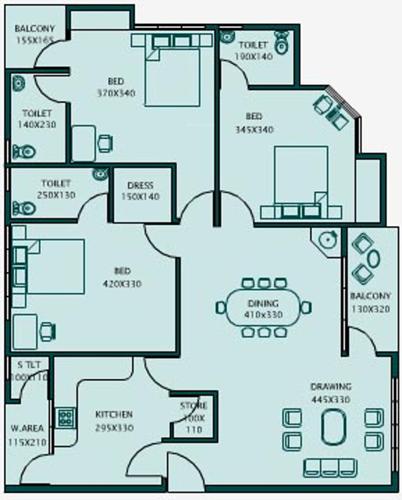 Jewel Bluebell Tower Floor Plan (3BHK+3T (1,140 sq ft) 1140 sq ft)