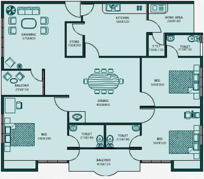 Jewel Bluebell Tower Floor Plan (3BHK+3T (1,630 sq ft) 1630 sq ft)