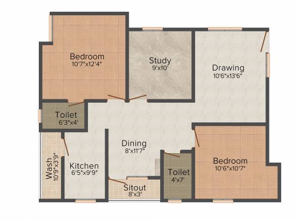 Oliyas Maple (2BHK+2T (1,140 sq ft)   Study Room 1140 sq ft)