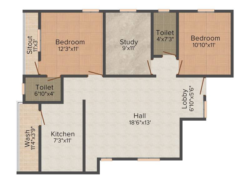 Oliyas Maple (2BHK+2T (1,192 sq ft)   Study Room 1192 sq ft)
