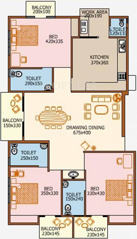 Jewel Highdelberg Floor Plan (3BHK+3T (1,670 sq ft) 1670 sq ft)