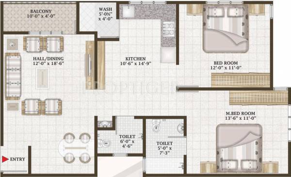 SB Patel Infrastructure Eshanya Habitat Floor Plan (2BHK+2T)