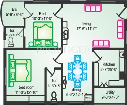 STBL Lakshmi Venkateswara Gardens Floor Plan (2BHK+2T (1,051 sq ft) 1051 sq ft)