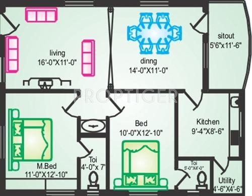 STBL Lakshmi Venkateswara Gardens Floor Plan (2BHK+2T (1,102 sq ft) 1102 sq ft)