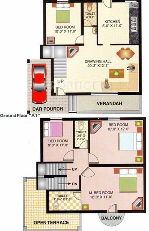 Floor Plan (4BHK+3T) SB Patel Infrastructure Vaibhav Bunglows Floor Plan (4BHK+3T)