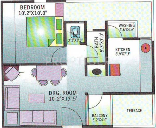 Floor Plan (1BHK+1T) SB Patel Infrastructure Tulsi Complex Floor Plan (1BHK+1T)