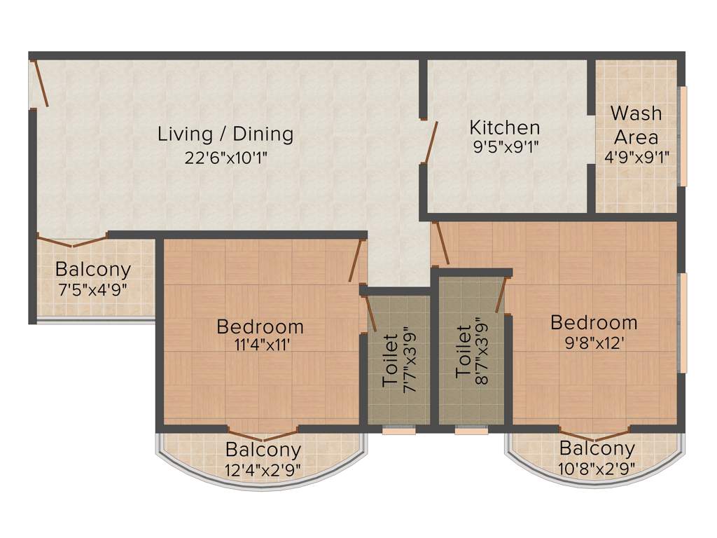 AC Geeyem Enclave (2BHK+2T (1,102 sq ft) 1102 sq ft)