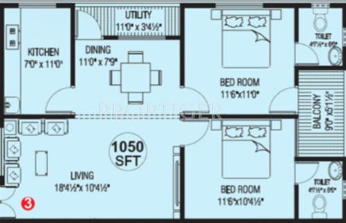 Rohini PRK Annapurna Heights (2BHK+2T (1,050 sq ft) 1050 sq ft)