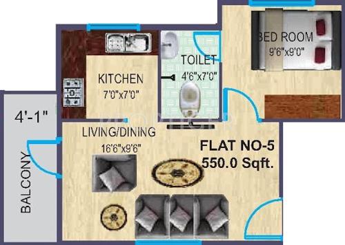 Sree Nandi Park Residency (1BHK+1T (550 sq ft) 550 sq ft)