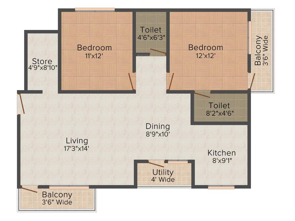Sree Nandi Park Residency (2BHK+2T (1,275 sq ft) 1275 sq ft)