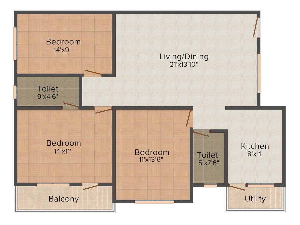 Sree Nandi Park Residency (3BHK+2T (1,370 sq ft) 1370 sq ft)