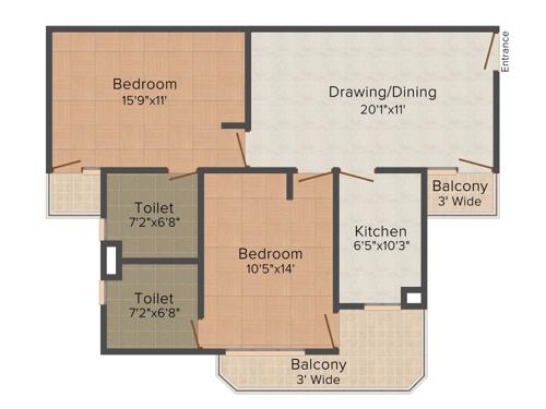 Amarnath Aggarwal Amravati Apartments 2BHK+2T (1,137 sq ft)