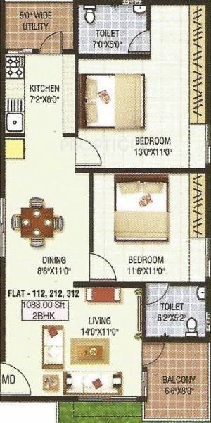 SBC Sansu Regency (2BHK+2T (1,088 sq ft) 1088 sq ft)