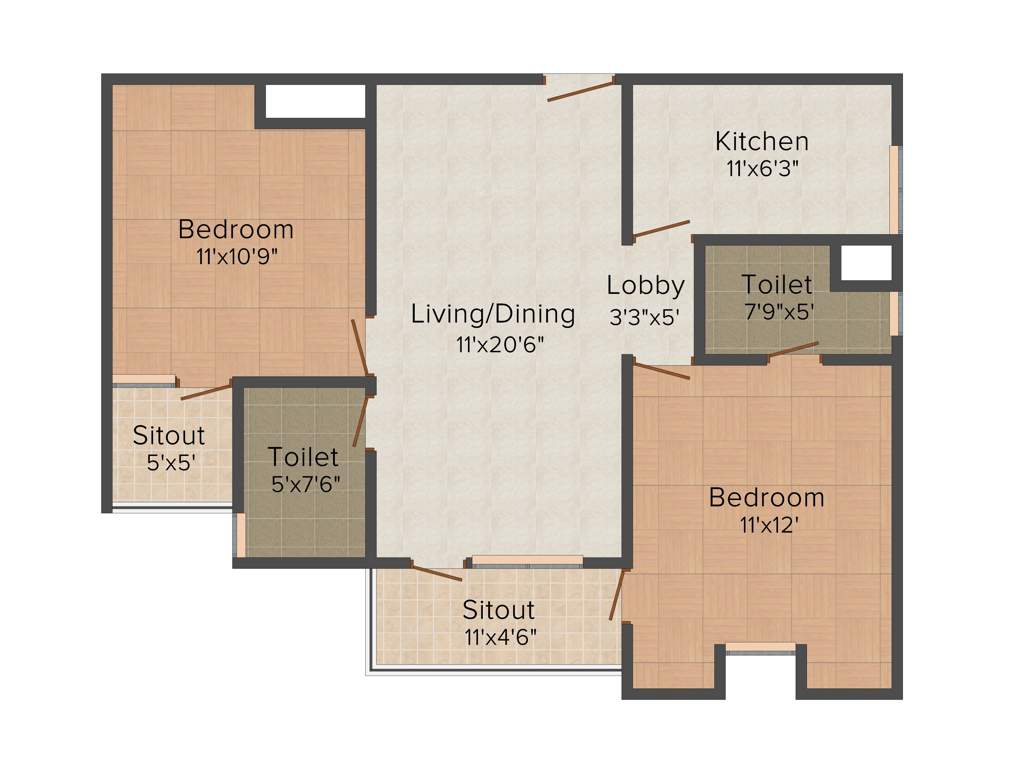 Vipul Pratham Apartments (2BHK+2T (1,160 sq ft) 1160 sq ft)
