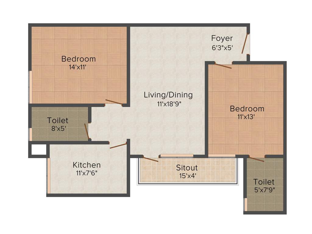 Vipul Pratham Apartments (2BHK+2T (1,245 sq ft) 1245 sq ft)