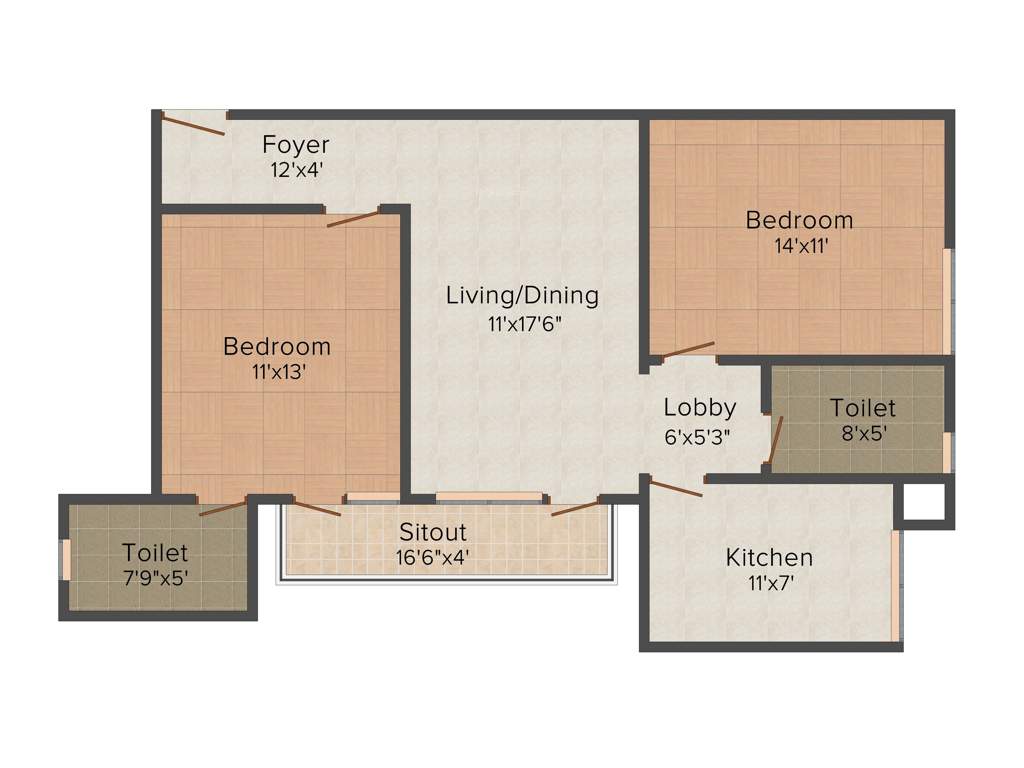 Vipul Pratham Apartments (2BHK+2T (1,280 sq ft) 1280 sq ft)